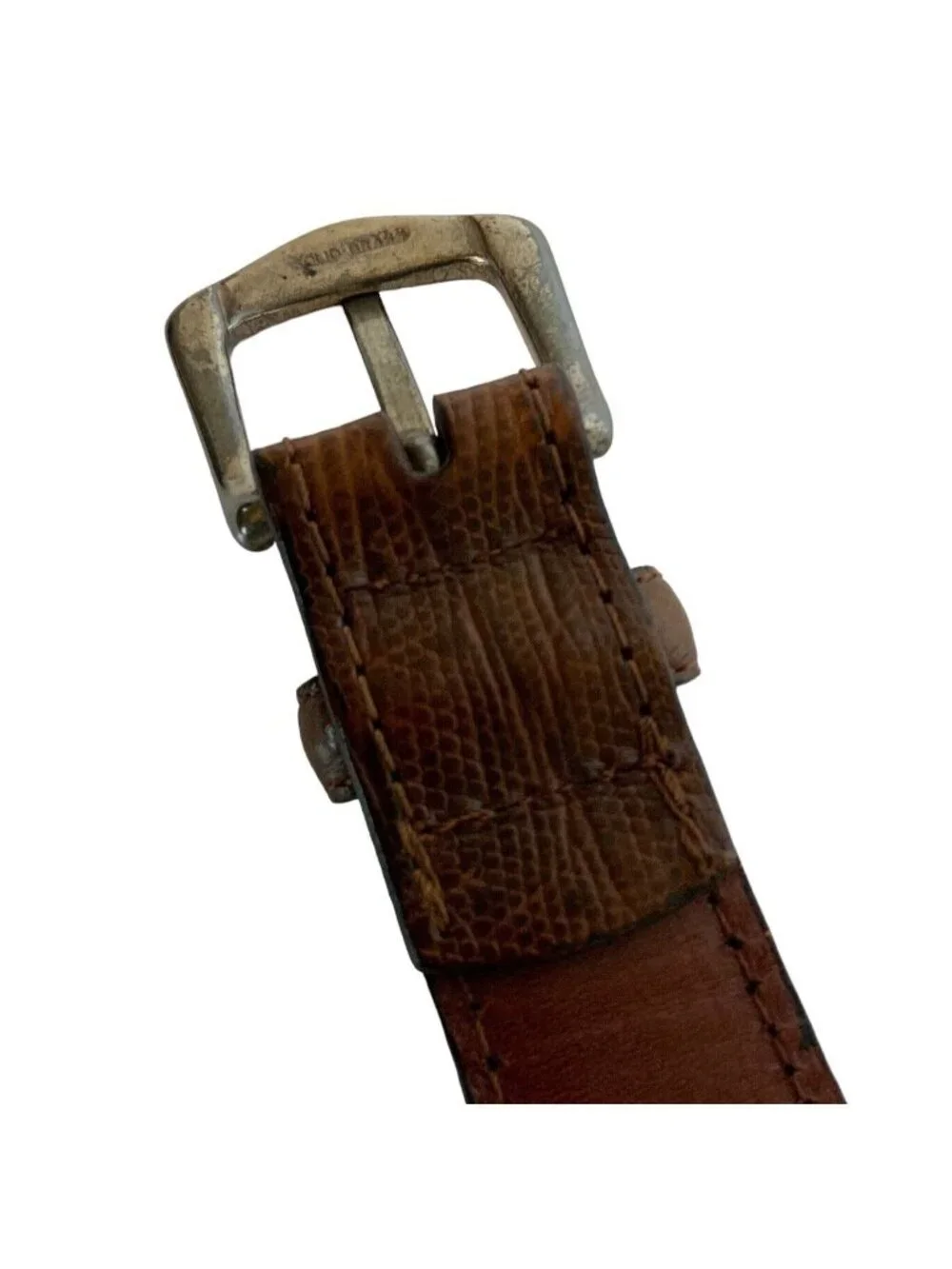 Mens Mixed Media Belt Size 40 Brown Woven Leather Reptile Texture Tabs